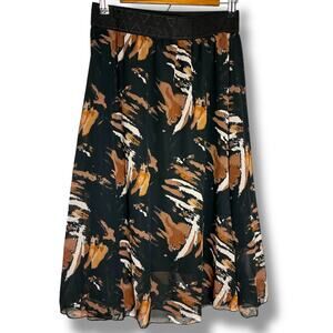 Lularoe Lola Skirt Women's Sz Small Pull-On Midi Neutral Chiffon Artsy Paint